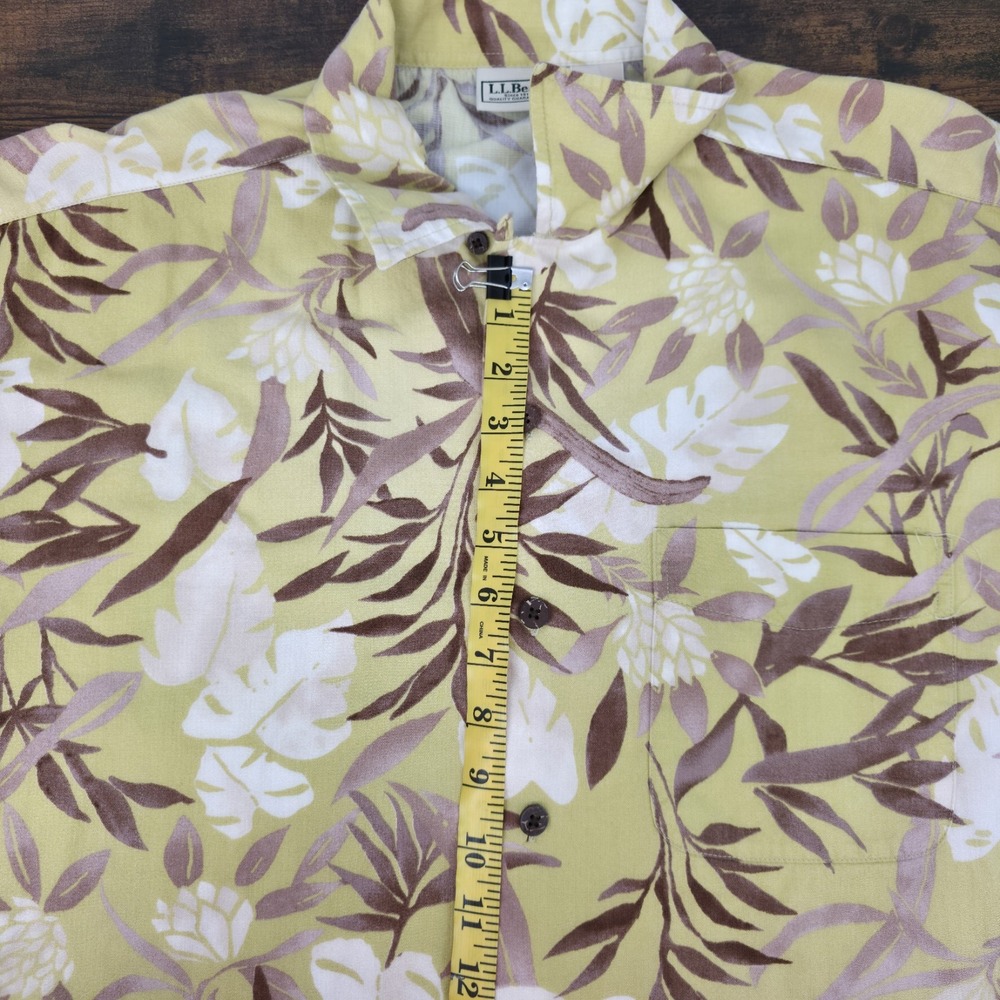 LL Bean Men's Hawaiian Camp Shirt Rayon Blend Yellow Brown Floral Size L - Picture 6 of 7